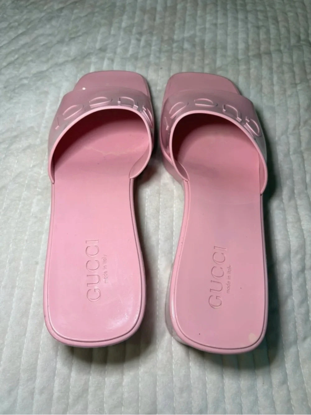 Gucci Rubber Platform Sandals Womens 40/9 Pink Block Heel Mules Slides Shoes